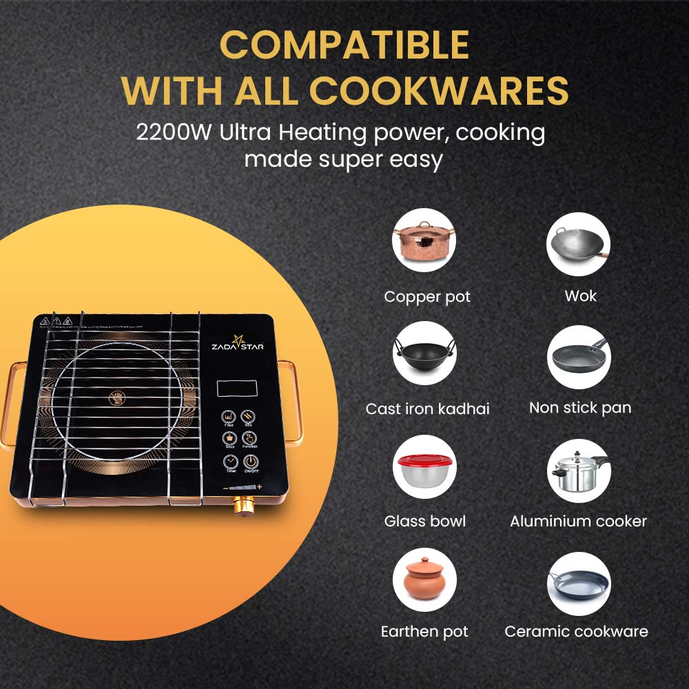 ZADASTAR ZS INFRARED COOKTOP WITH KNOB AND STAINLESS STEEL GRILL