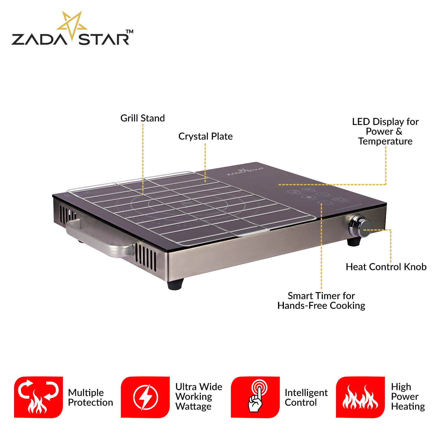 ZADASTAR ZS INFRARED COOKTOP WITH KNOB AND STAINLESS STEEL GRILL