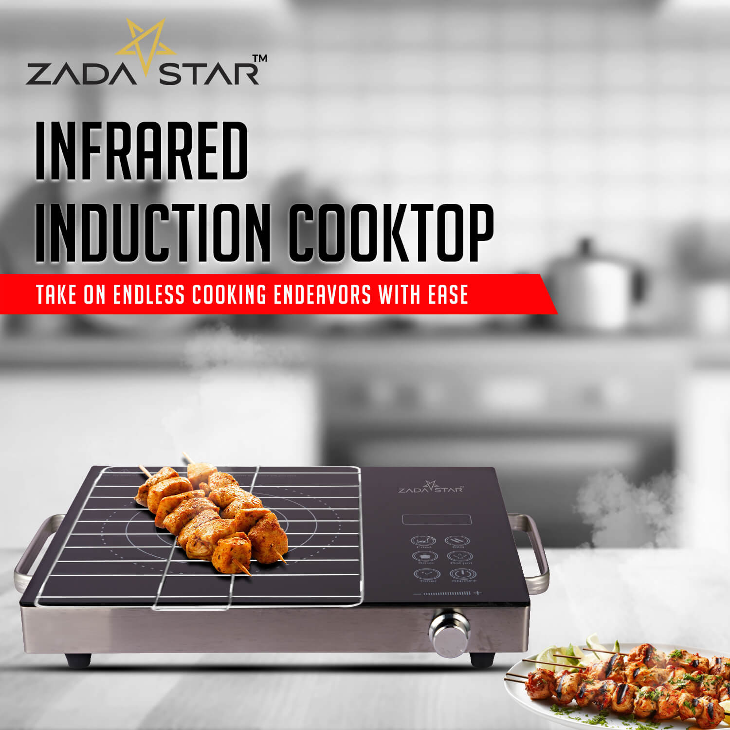 ZADASTAR ZS INFRARED COOKTOP WITH KNOB AND STAINLESS STEEL GRILL