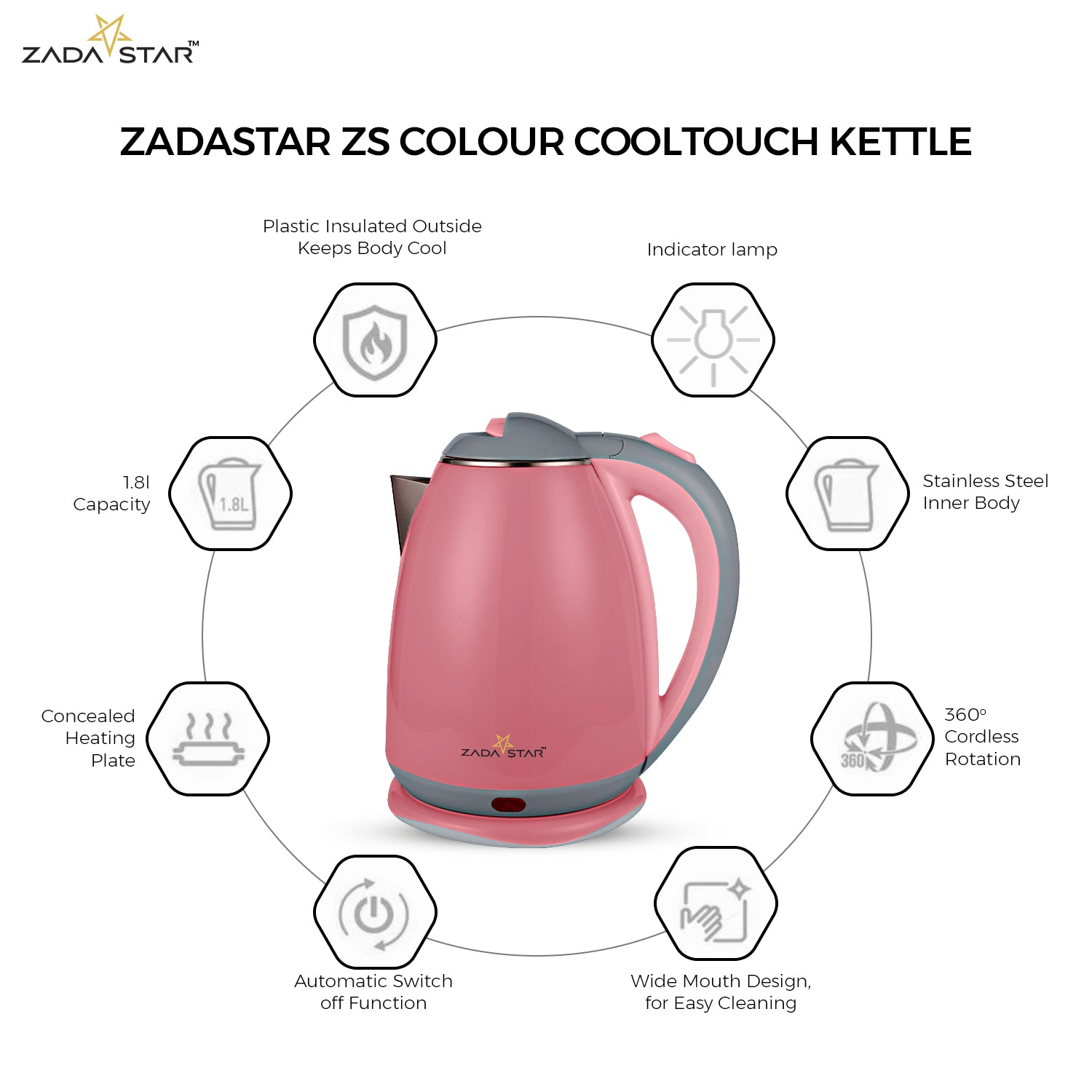 ZADASTAR 1.8L ZS COLOUR COOLTOUCH KETTLE