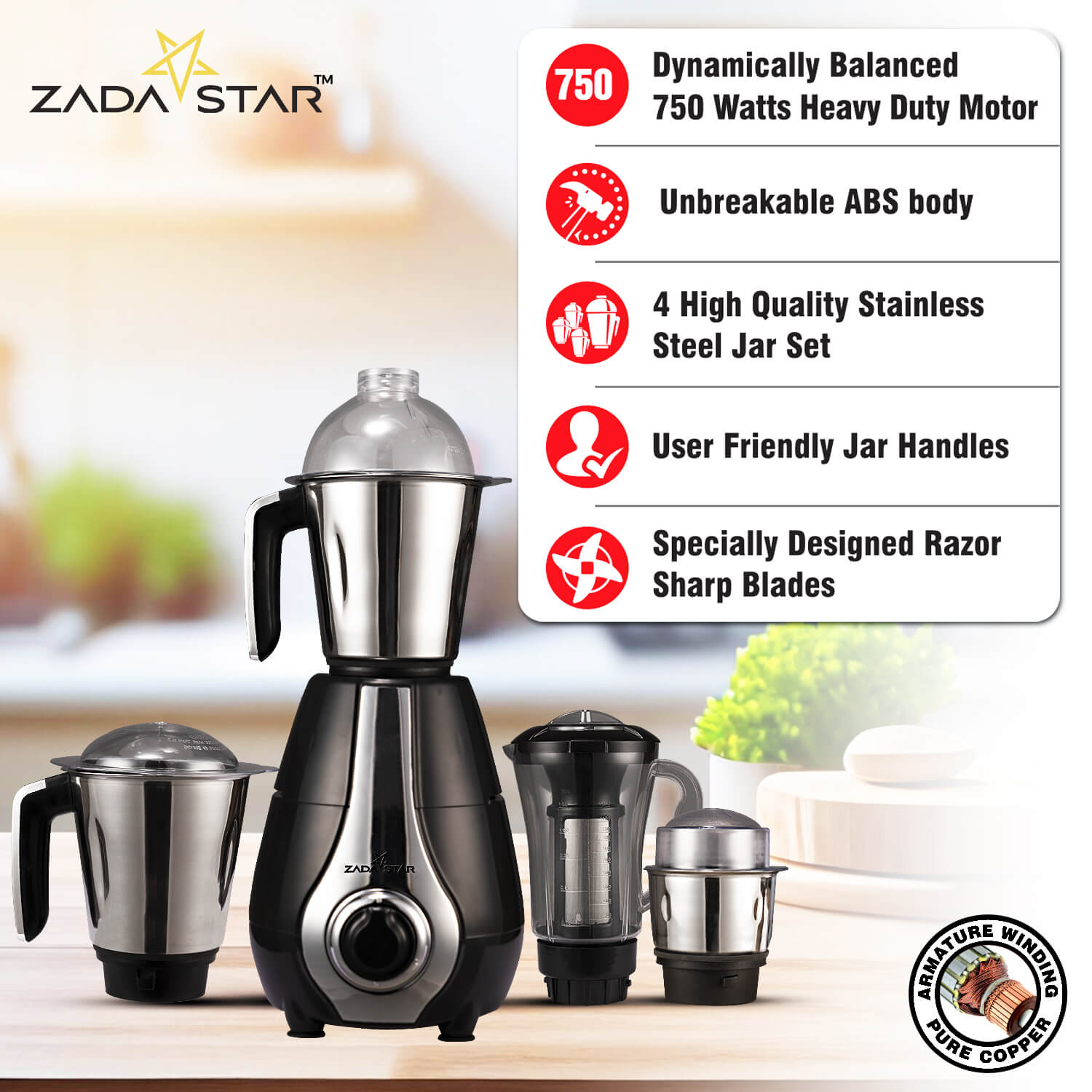 ZADASTAR ZS EXOTIC 750W JUICER MIXER GRINDER