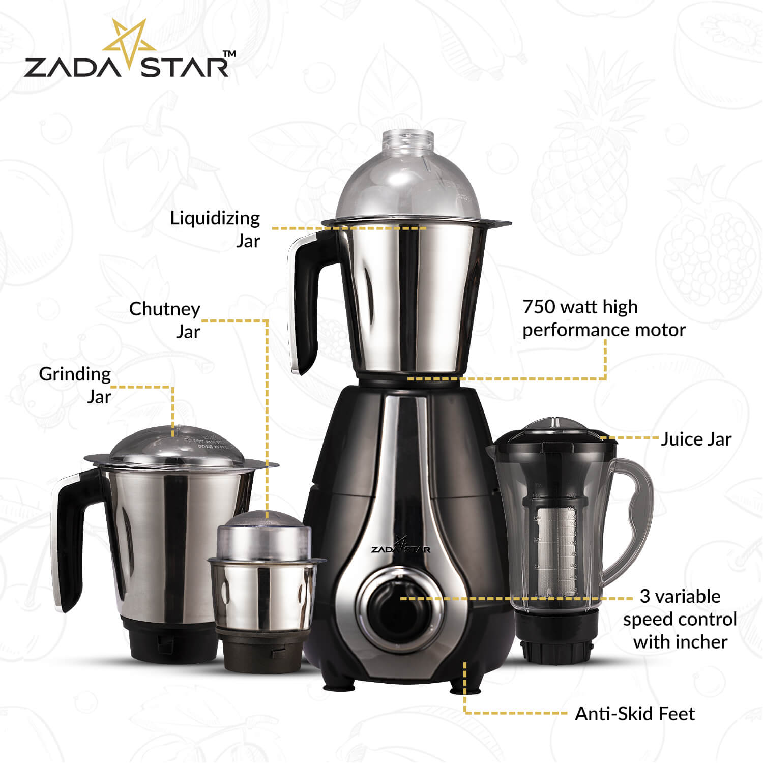 ZADASTAR ZS EXOTIC 750W JUICER MIXER GRINDER