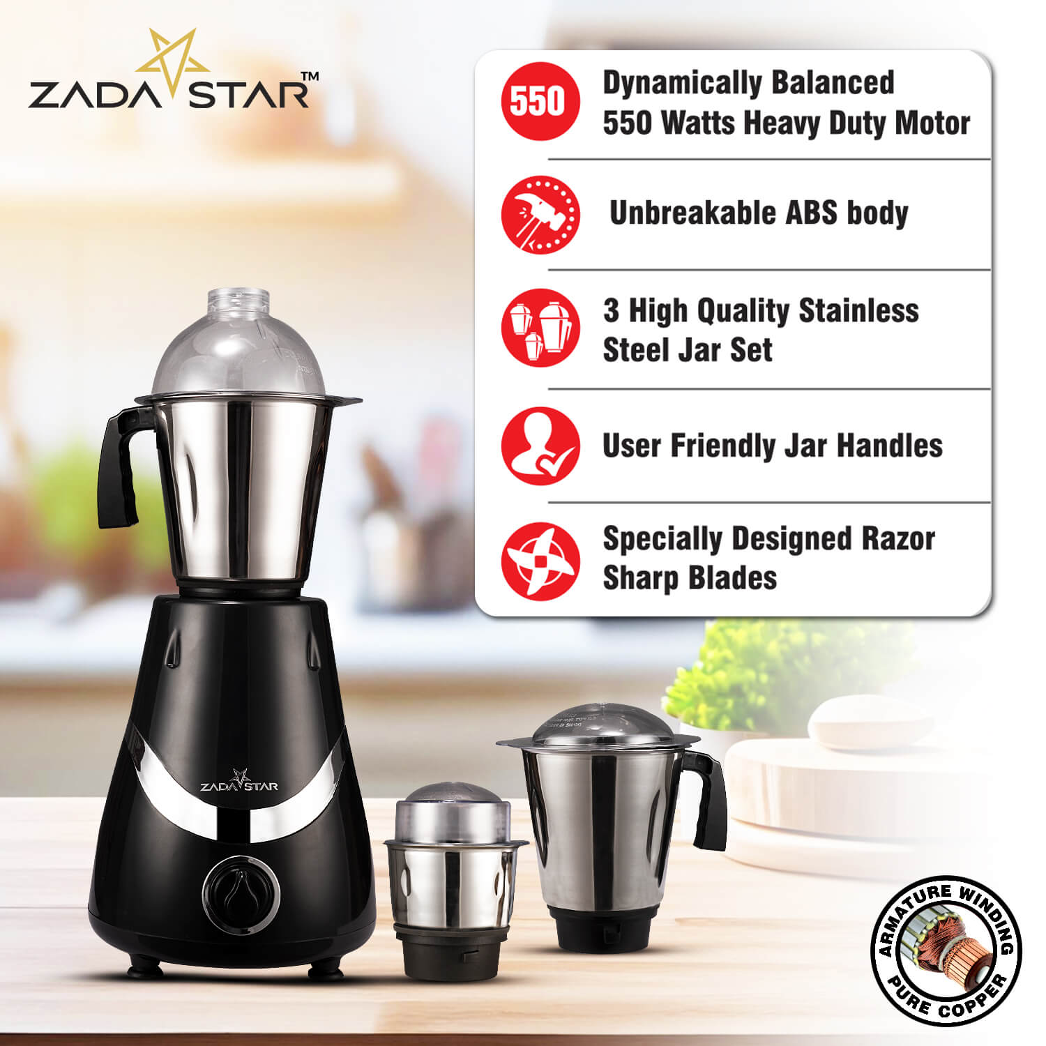 ZADASTAR ZS LUSTRA 550W MIXER GRINDER