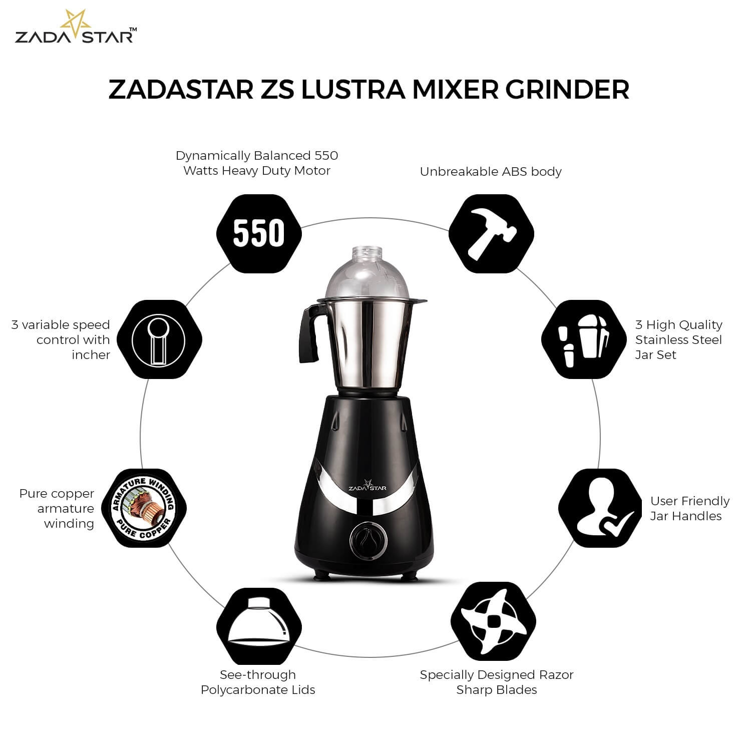 ZADASTAR ZS LUSTRA 550W MIXER GRINDER