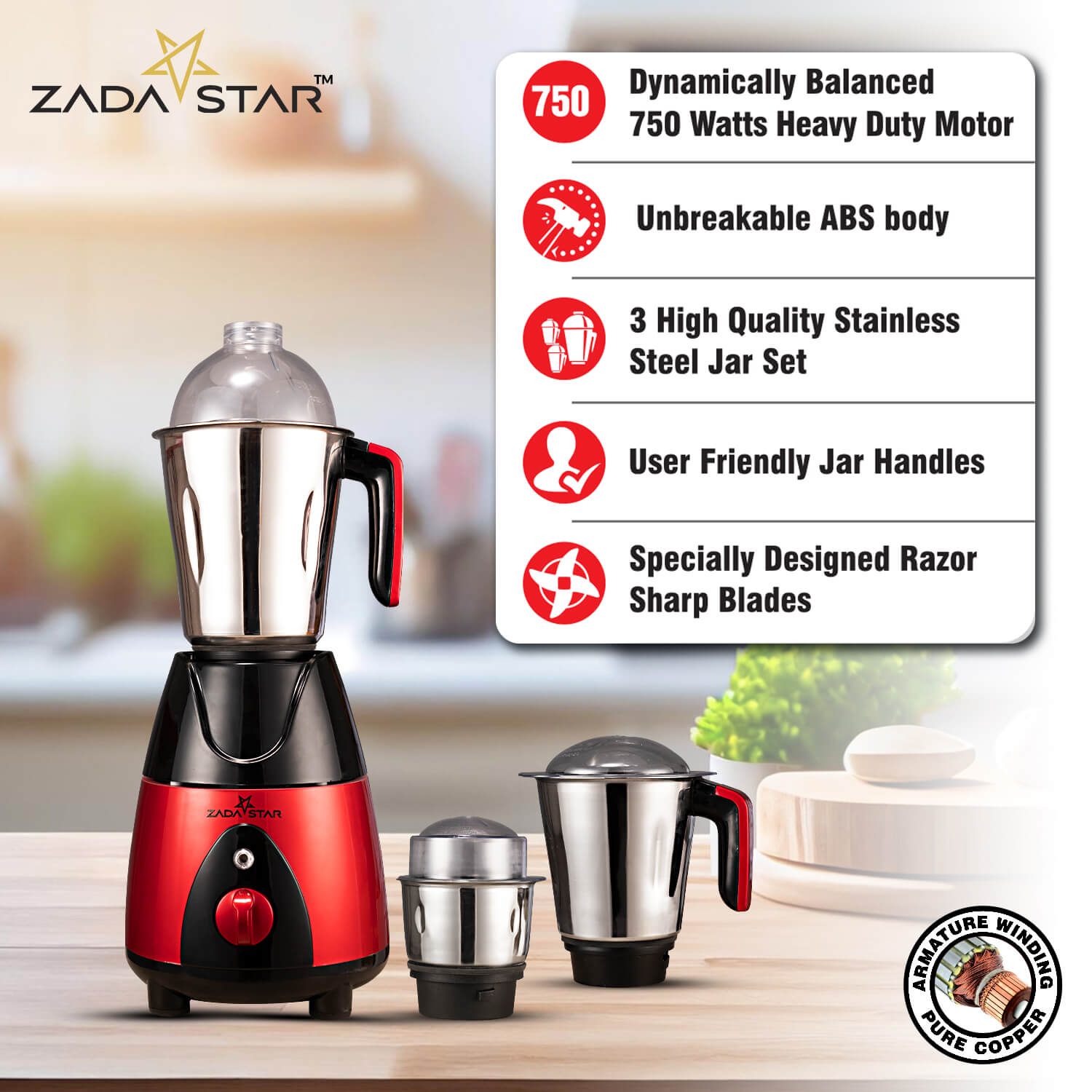 ZADASTAR ZS ELITE 750W MIXER GRINDER