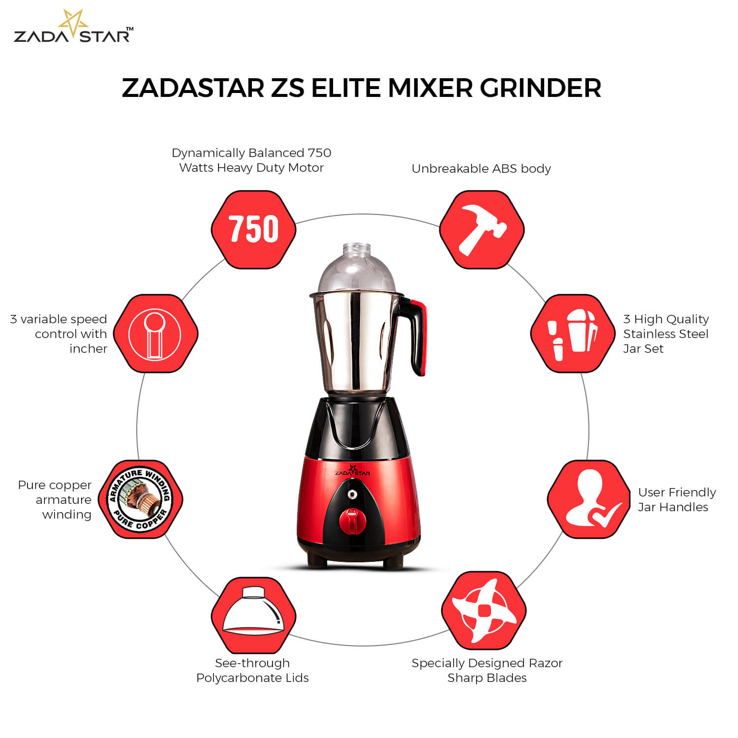 ZADASTAR ZS ELITE 750W MIXER GRINDER